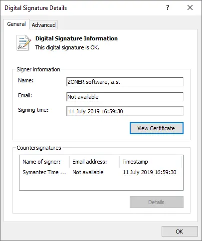 Visualización del certificado DigiCert Code Signing EV