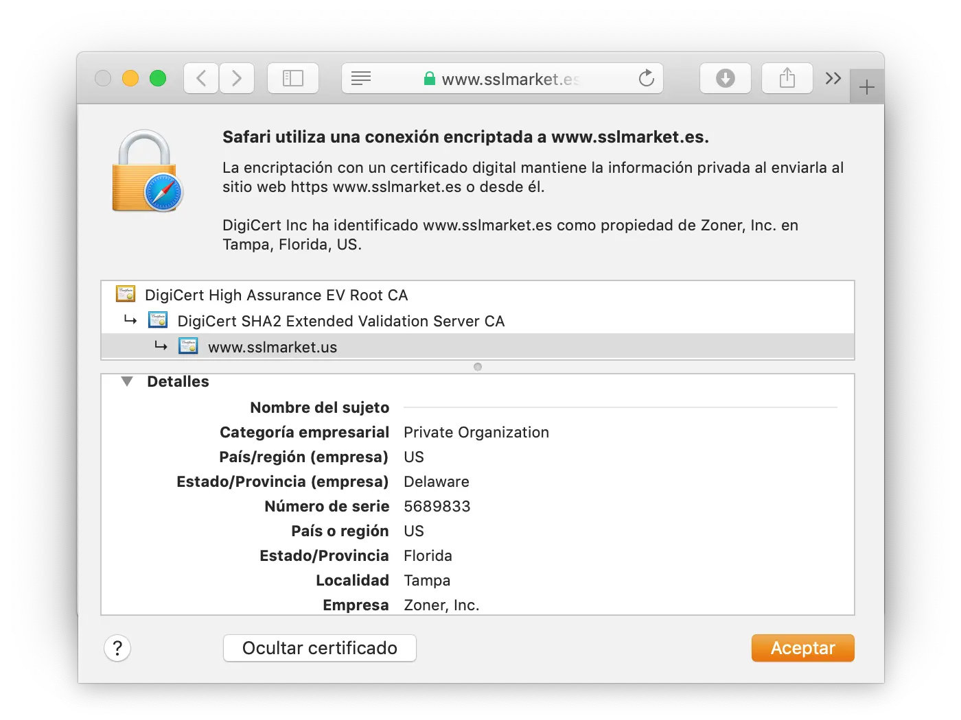 Visualización del certificado Secure Site EV en el navegador Visualización del certificado Secure Site EV en el navegador