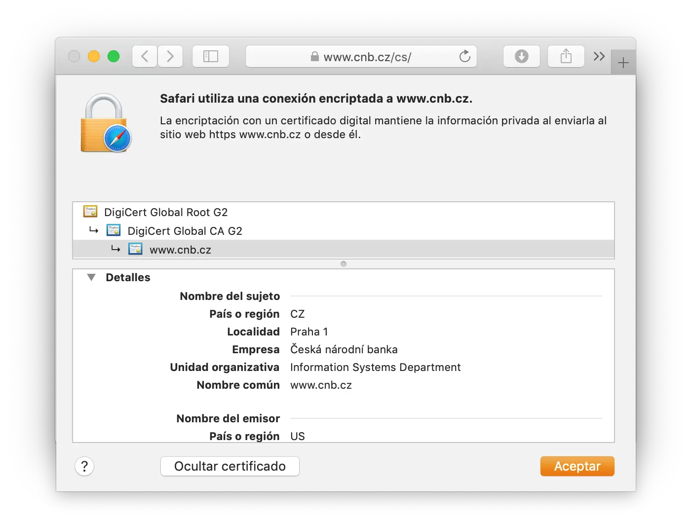 Visualización del certificado DigiCert Secure Site en el navegador Visualización del certificado DigiCert Secure Site en el navegador