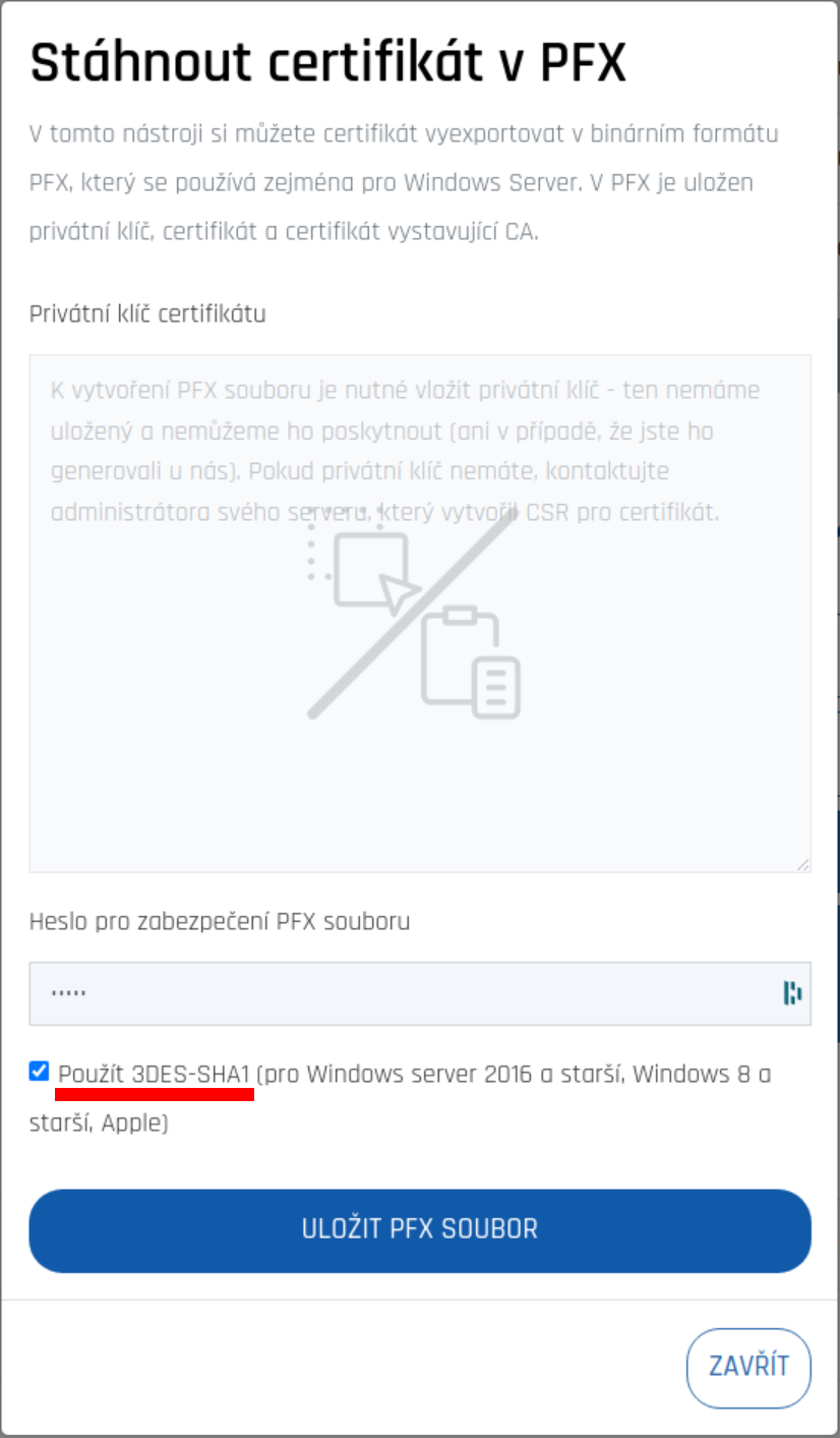 Crear PFX con cifrado débil 3DES-SHA1
