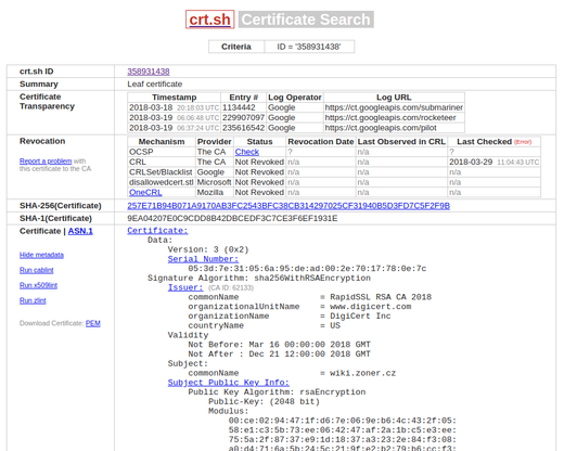 Certificate Transparency de crt.sh