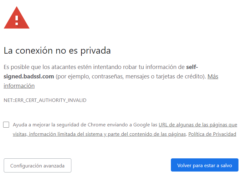 La conexión no es privada