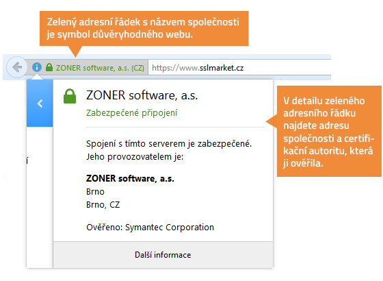 Zobrazení EV certifikátu v prohlížeči Zobrazení EV certifikátu v prohlížeči