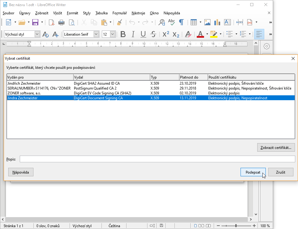 Firmar en Open/LibreOffice