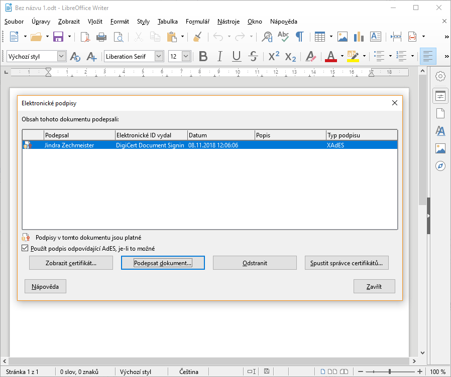 Firmar en Open/LibreOffice
