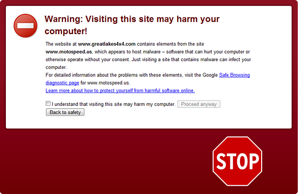 Alertas de navegador - Google Malware warning