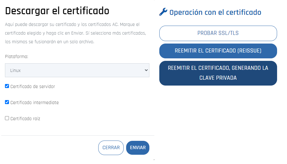 Operaciones con el certificado