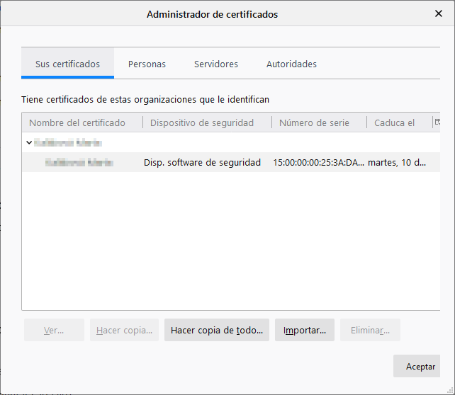 Administrador de los certificados en Firefox/Thunderbird
