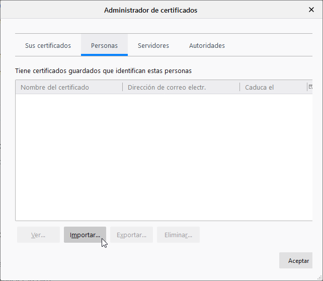  Importación del certificado a Firefox