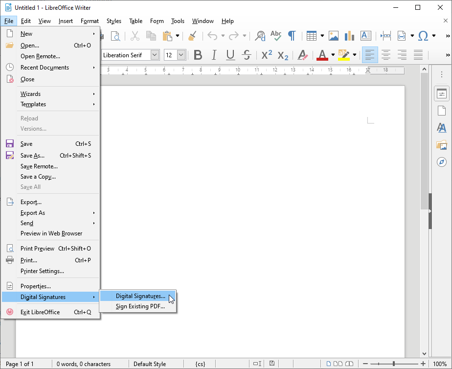 Firmar en Open/LibreOffice