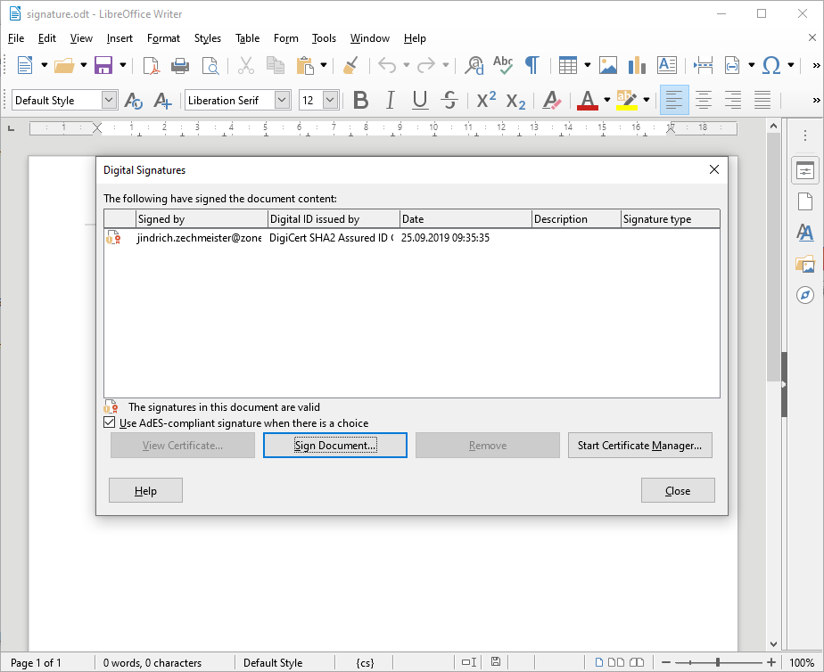 Firmar en Open/LibreOffice