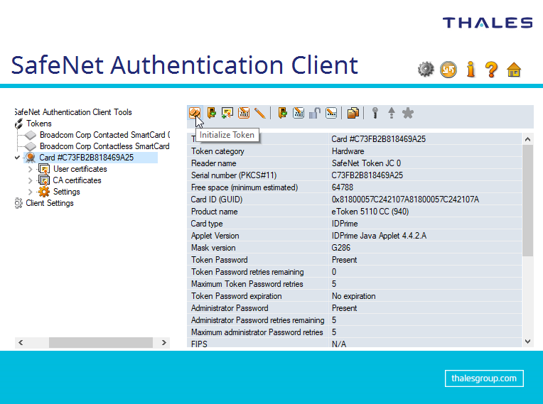 Inicialización del token utilizando la aplicación Safenet